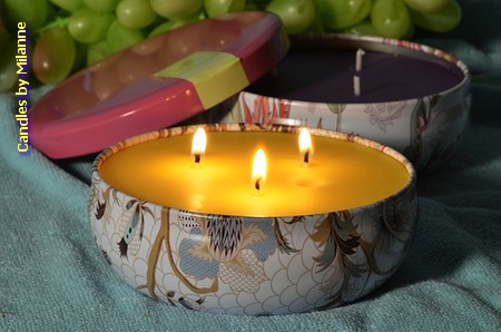 Candles by Milanne, 2x design blikken met geurkaars 13x13 cm