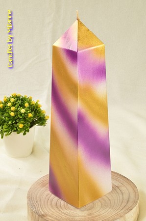 XXL Obelisk kaars, 34 cm in GOUD, LILA en WIT