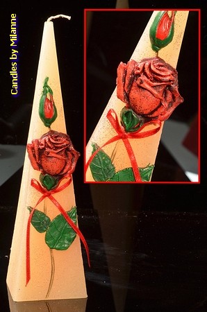 Rose ROT Kerze, Pyramide, 30 cm
